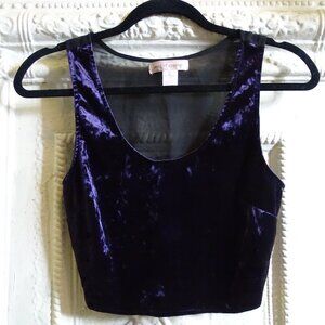 Band of Gypsies Crushed Purple Velvet Sheer Back Tank Crop Top - S